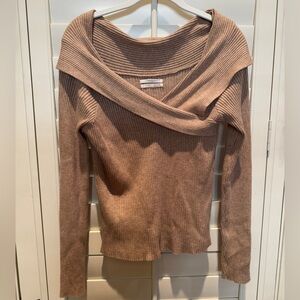 Elegant Anthropologie Tan Off-Shoulder Sweater